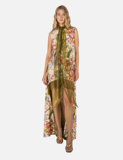 Olive Brouf dress made of Jaquard & Organza.